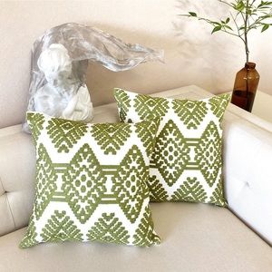 NEW Sage Green and white 18x18 Pillow Covers 2 Pieces